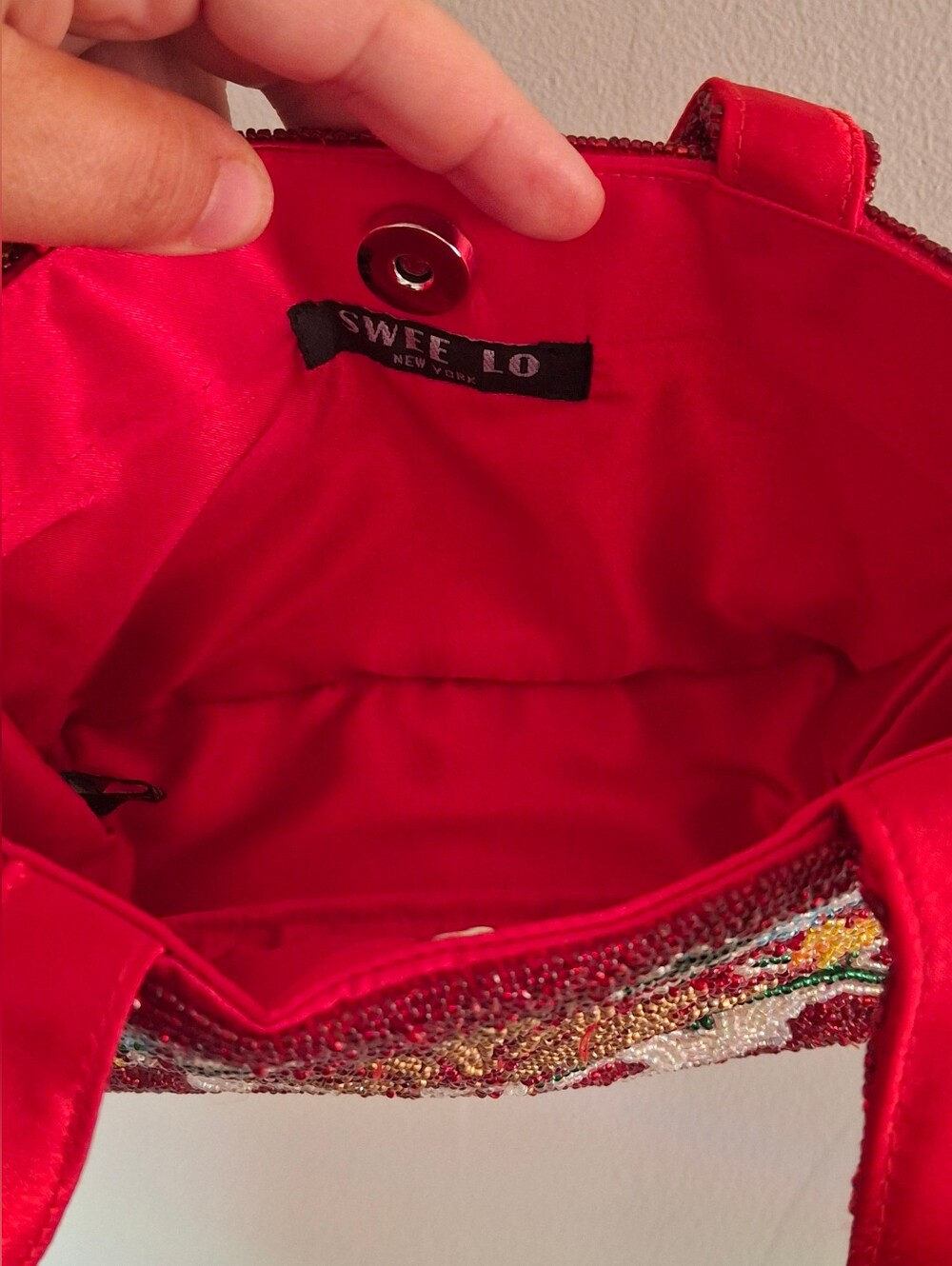 Vintage Y2k Swee Lo Beaded Evening Bag Jewel Tones Red - Picture 5 of 5